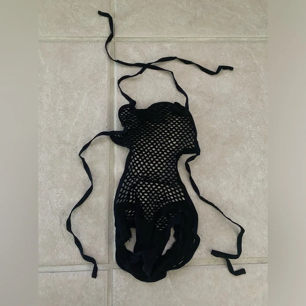 NWT Women's Fishnet Lingerie - Backless Lace-Up Cutout Bodysuit - Picture 5 of 9